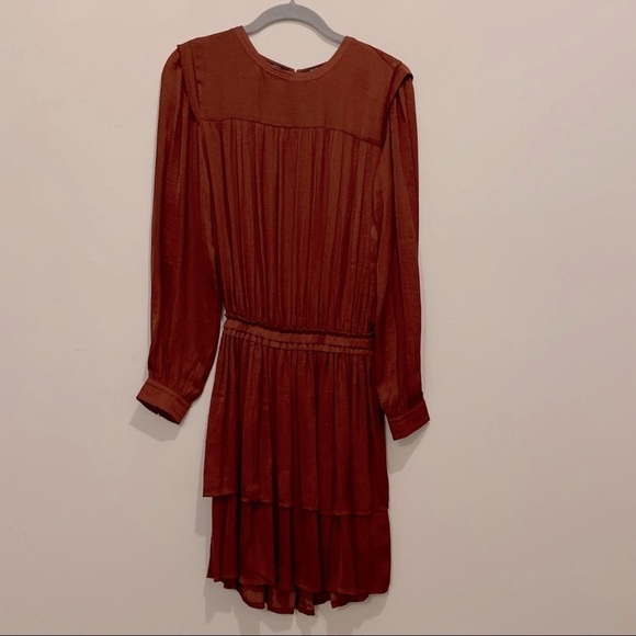 Scotch and Soda Drop Waist Satin Burgundy Ruffle Dress - Picture 1 of 9